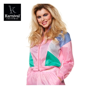महिलाओं का प्रीमियम 80s 90 के दशक की डांसर शेल सूट पोशाक पोशाक-दो रंग गुलाबी पैंट और जैकेट - Product Image 5