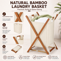 Panier à linge en bambou naturel chariot de tri panier à linge portable pliable rangement