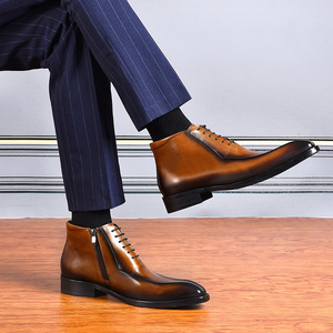 Botas Oxford de Invierno para Hombre, de Cuero Genuino, Punta Cerrada, con Cordones, Estilo Formal de Negocios, Estilo Inglés, Botas Cortas - Product Image 4