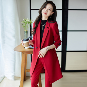 Women's Trench Coat 2023 Spring Autumn Mid Length Suit Style Solid Color Polyester Woven Comfortable Professional Casual Coat - Product Image 1