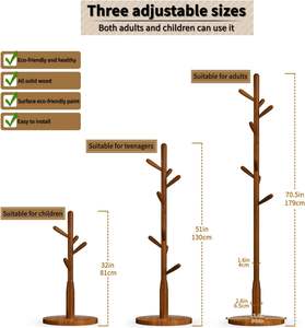 Perchero de pie de madera maciza con base redonda y 8 ganchos para abrigos, sombreros, bolsos y carteras, ideal para recibidores y pasillos. - Product Image 6