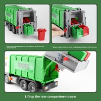 Camión de Basura de Juguete Grande 1:16 con Inercia para Niños, Simulación de Camión de Saneamiento con Contenedor de Basura Inflable y Elevable, Juguete de Limpieza y Recogida de Basura