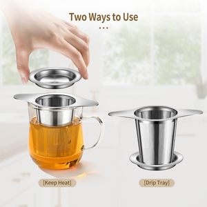 Premium Customized Logo Double Handle Fine Mesh Loose Leaf <b>Infuser</b> <b>Tea</b> Strainer Filter with Lid - Product Image 2