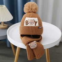 Conjunto de Gorro y Bufanda de Punto para Bebé, con Bordado a Mano de Oso, Transpirable, Cálido, de Color Sólido, para Invierno, Venta al Por Mayor