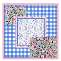 Tuiles de Mahjong Américain de Luxe Bow and Bloom, Ensemble de 160 Tuiles, Acrylique Premium, Dos Marbré Menthe, Collection Designer Florale Rose