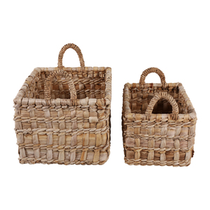 Cesto portaoggetti in vimini intrecciato con manici per l'organizzazione degli scaffali, cesti decorativi in vimini per uso domestico - Product Image 5