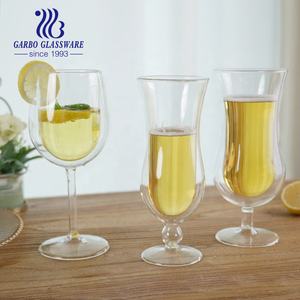 Copa de vidrio de borosilicato hogar <span class=keywords><strong>Willy</strong></span> copas doble pared vidrio vino resistente al calor púrpura Copa vaso para beber con tallo - Product Image 5