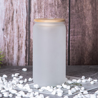 Vaso de Vidrio Borosilicato Transparente Esmerilado de 16 oz, con Diseño de Rayas Sublimadas, con Tapa de Bambú, para Jugo, Refresco, Café Helado y Más