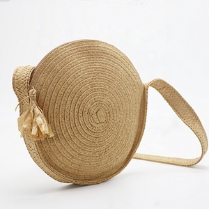 <span class=keywords><strong>Bolso</strong></span> de paja de ganchillo natural para mujer, con borla de pajita de papel, tejido <span class=keywords><strong>redondo</strong></span> de paja para verano, para playa, regalo para niña - Product Image 1