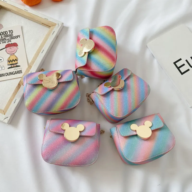 candy rainbow color Girls Mini Handbag cute style Mouse Ear rainbow Shoulder Bags Chain Bag Coin Key Purse