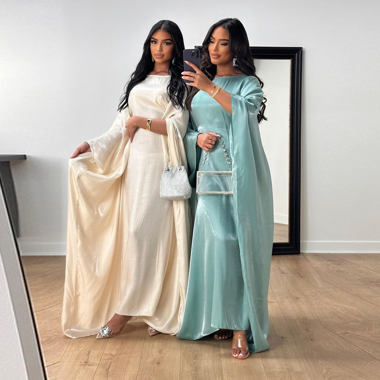 Eid Mubarak Dress - Satin Abaya Hijab Dress - Long Sleeve