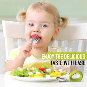 Juego de Cuchara y Tenedor de Acero Inoxidable para Bebé con Mango de Silicona Suave, Libre de BPA, Utensilios de Entrenamiento para Niños Pequeños, <span class=keywords><strong>Cubiertos</strong></span> para la Primera Etapa de Alimentación - Product Image 2