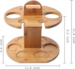 Estante de Vino de Madera, Juego de Almacenamiento de Vino con Capacidad para 2 Botellas y 4 Copas, Soporte Ligero y Portátil para Botellas de Vino y Colgador de Copas - Product Image 6
