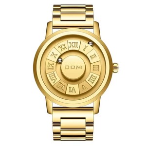 Montre à quartz pour homme DOM 1345 Gold Fashion, design créatif avec boule de fer à défilement, aiguille magnétique, étanche, montre-bracelet pour homme - Product Image 1