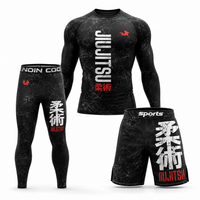 Ensemble de shorts de boxe MMA, rashguard Jiu Jitsu BJJ, 3 pièces, manches longues, compression, spats, pour hommes adultes, séchage rapide, extensible, transfert thermique
