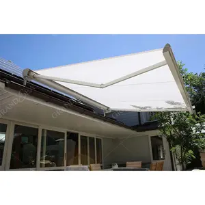 Toldo motorizado retráctil motorizado eléctrico para Patio al aire libre tela de casete completo toldo 270 de alta calidad con Kit de luz Led