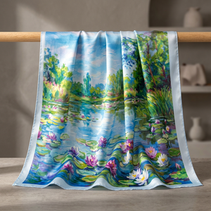 Écharpe en soie personnalisée, motif peinture à l'huile impressionniste, soie de mûrier de luxe, imprimé numérique, motif léopard uni, grand châle carré, vente en gros - Product Image 3