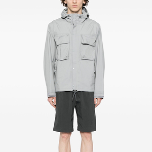 Veste coupe-vent technique à capuche pour homme, style cargo, avec boutons-pression, imperméable, coupe-vent, col montant, logo personnalisé, OEM, ODM, export - Product Image 5