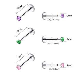 Piercing Labret de Acero Inoxidable 316 con Gema de Circonita Cúbica de 4 Puntas |   Joyería para Piercing de Labio, Nariz, Tragus y Cartílago con Parte Posterior Plana para Hombres y Mujeres - Product Image 6