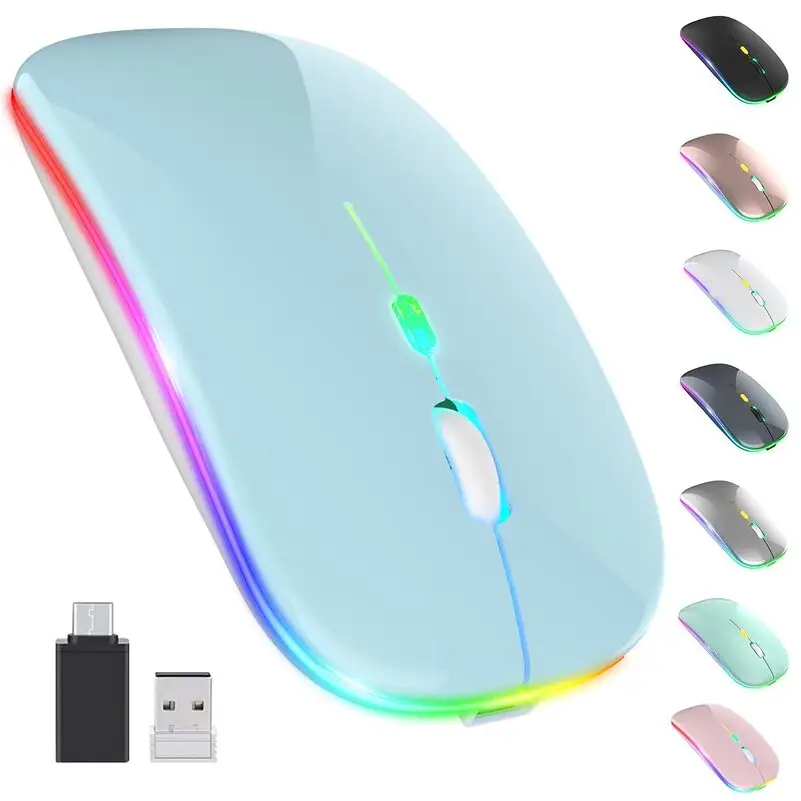 Dual-model Wireless Rechargeable BT Silent Mouse Mice RGB 2.4ghz Usb Optical ABS Plastic Gua Stock Colorful RGB Light Mini Mouse