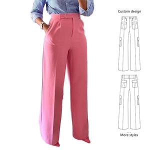 Pantalones Anchos de Cintura Alta para Mujer GX6012, Nueva Moda, Color Sólido, Elegantes, Casuales, Transpirables para Verano, Suministro ODM - Product Image 3