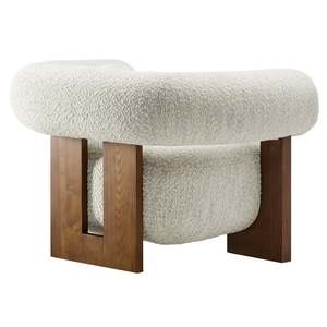 Boucle Modern kursi aksen kain, kursi barel berlapis kain kursi santai dengan kaki kayu - Product Image 3
