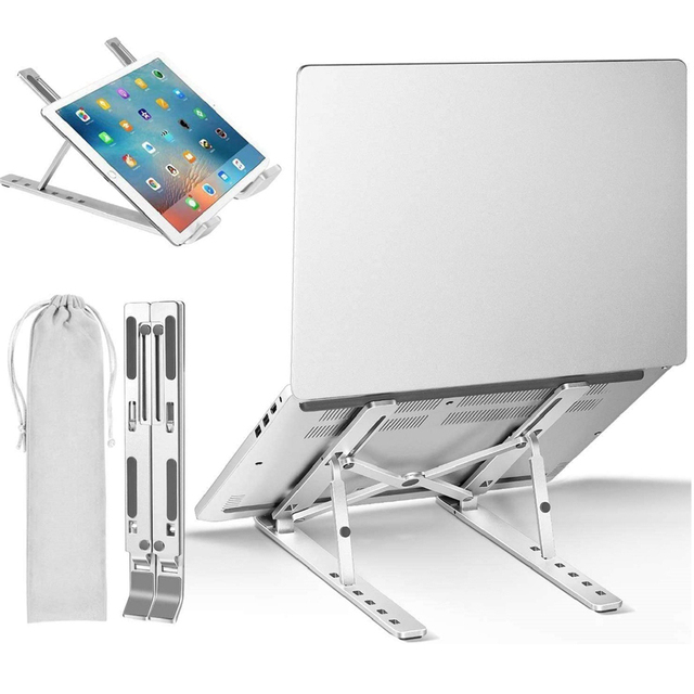 Foldable Height Portable Computer Adjustable Black Aluminium Double Layer Invisible Laptop Stand with Usb c Hub