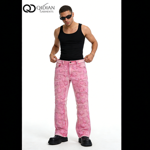 <span class=keywords><strong>Jeans</strong></span> de Mezclilla Rosa Vintage para Hombre, Personalizados OEM, con Estampado de Estrella 3D, Corte Relajado, Estilo Urbano, Desgastados, Corte <span class=keywords><strong>Bootcut</strong></span> - Product Image 5