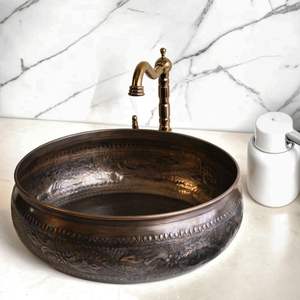 Évier de salle de bain de qualité supérieure en cuivre de forme ronde, disponible en gros pour la vente - Product Image 5