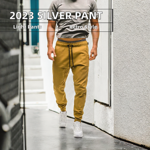 2023 hombres ligero cintura elástica de tiro medio estambre Casual moda brillante pantalón plateado - Product Image 2