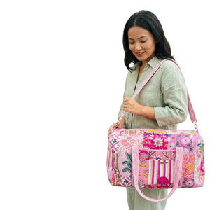 Vintage Inspired <b>Patchwork</b> Quilted Cotton Duffle <b>Bag</b> Handmade Floral Weekend Travel Overnight Shoulder Carry <b>Bag</b> - Product Image 1