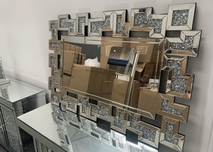 Houten Kunst Onregelmatige Woonkamer Badkamer Muur Spiegel Thuis Gebroken Diamant Decoratieve Wand Van Rechthoekige Glazen Opknoping Spiegel