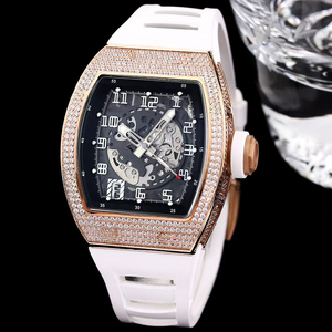 2026 New Arrival Luxury <b>Rose</b> Gold Mechanical Watch Men Tonneau Skeleton Automatic Movement Full Diamond Iced Out Wristwatch - Product Image 2