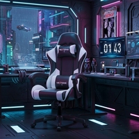 Fauteuil de bureau ergonomique noir et blanc au design industriel, en similicuir PU, dossier haut inclinable, pivotant, réglable, avec vérin à gaz à 2 positions et soutien lombaire