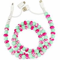 Kabel Pengisi Daya Ponsel 4 in 1 Warna Hijau Mint Pink Motif Marmer Berhias Manik-Manik USB Type C Multi Charging Cable Data Transfer Cord