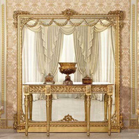 Meubles de maison de style européen de luxe table console en bois sculpté en or antique avec dessus en marbre et miroir pour le salon