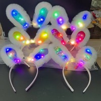 Nouveau serre-tête LED clignotant à piles en forme d'oreilles de lapin de Pâques, en peluche chinoise, avec paillettes, pour décorations de fête