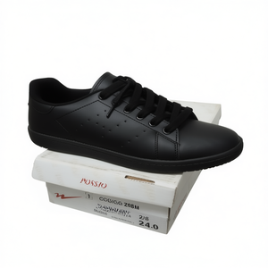 Sneakers da Corte in Vera Pelle Nera 286, Punta Rotonda, Allacciatura, Suola in Gomma Traspirante, Intersuola in EVA, Scarpe Casual per Tutte le Stagioni - Product Image 1