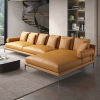 Italia Meubles design modernes et minimalistes Ensemble de canapés de salon Canapé en cuir de luxe orange Hermesn Canapés en duvet d'oie