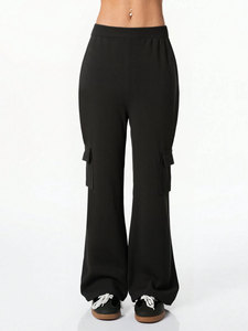 Mid Waist PU Workwear Casual Breathable Comfortable <strong>Sports</strong> <strong>Trousers</strong> <strong>Women</strong> Regular Fit Elastic Waist Wide Leg Spring Pants - Product Image 3