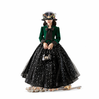 Robe longue vintage de haute qualité pour filles, rouge bordeaux, à sequins, pour anniversaire, performance au piano, en viscose à manches longues avec fleurs