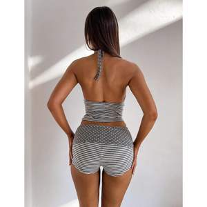 Conjunto de Salón Personalizado 2026 para Mujer: Top Halter a Rayas y Shorts de Punto con Puntos de Polka, Estilo Y2K, Transpirable, de Spandex y Algodón - Product Image 1