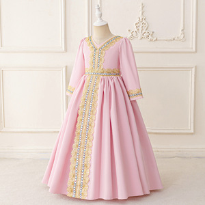 Vestido de niña estilo árabe de Oriente Medio con cinturón bordado, vestido de encaje de Dubái, conjunto de disfraz para actuaciones en escenario, Eid, festivales y fiestas - Product Image 2