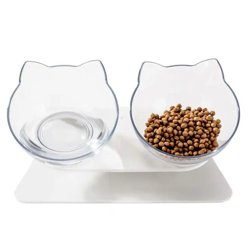 Plastic Cat Shape Design 15 Graus Tilted Pet Cat Bowl Raised Cat Food Bowl Pet Tigelas & Alimentadores para Dog & Cat