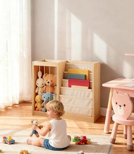Étagère à livres en bois 2 en 1 Organisateur de jouets en peluche Étagère à livres pour tout-petits Bébé Organisateur de jouets Étagère à livres pour enfants avec <span class=keywords><strong>rangement</strong></span> pour animaux en peluche - Product Image 4