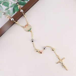 Gran oferta, collar de <span class=keywords><strong>Rosario</strong></span> en forma de Y con cuentas de Virgen Guadalupe, cadenas cruzadas de latón católico, regalo religioso cristiano - Product Image 4