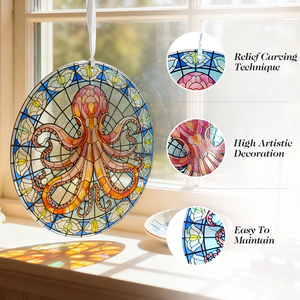 Decoración de Pulpo en Vidrio Coloreado para Ventana, Atrapasueños Náutico con Temática Oceánica para Sala de Estar, Baño - Product Image 3