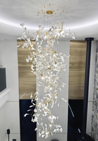 Lustre personnalisé pour hall d'hôtel, décoration en céramique, fleurs, feuilles de ginkgo, grands lustres longs, éclairage de plafond pour escaliers, villa