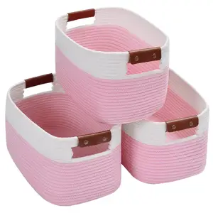 Set Of 3 Woven Storage Basket Decorative Woven Basket Cube Storage Organizer Foldable Laundry Hamper