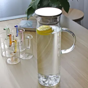 1400ml Stainless Steel Cover High Borosilicate Glass Water Cooler Household Clear Glass Large Juice Lemon Jug Cold Drink Pitcher